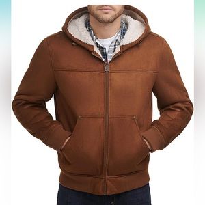 Levi's XXL Brown Suede Sherpa Lined Full Zip Hooded Jacket Men's